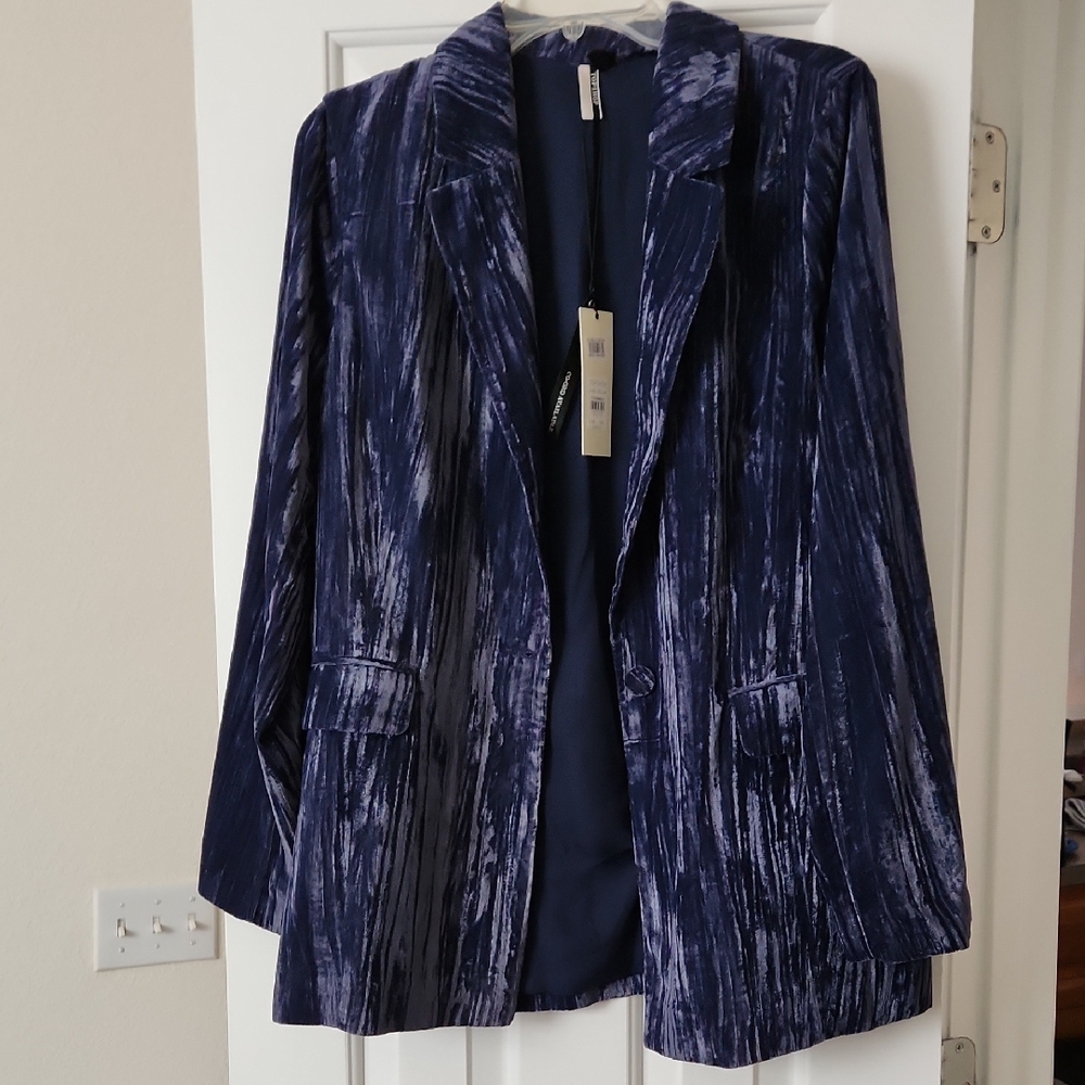 Topshop Blue Crushed Velvet Women's Jacket size 10 NWT